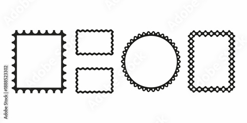 Four decorative frames in black and white square rectangle circle and oblong