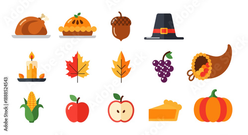 Thanksgiving icons autumn feast symbols of harvest and celebration