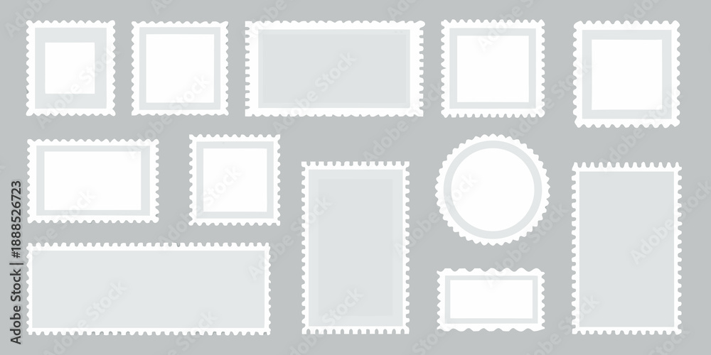 Obraz premium Collection of empty rectangular and oval photo frames on a gray background