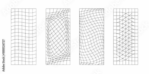 Four abstract black and white line patterns in rectangular frames