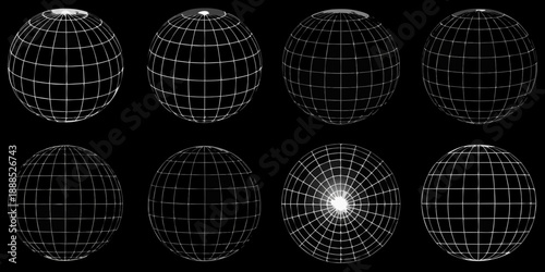 Geometric ovoid shapes with grid lines against a black background