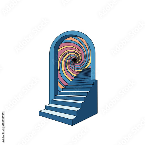 Psychedelic Stairway Leading to a Colorful Swirling Vortex Portal