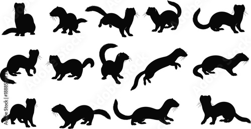 Large set of woman gardener silhouettes holding watering can in various poses while gardening and watering plants isolated on white background vector