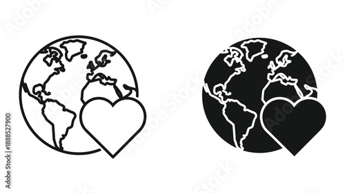 Global love illustration in black and white