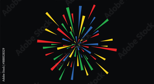 Vibrant abstract explosion of colorful lines radiating outwards on a dark background, symbolizing energy, celebration, and dynamic movement.