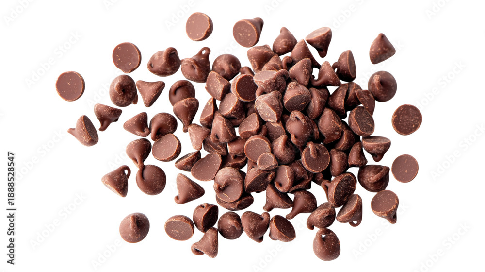 Obraz premium Chocolate morsels scattered on surface against transparent background studio shot
