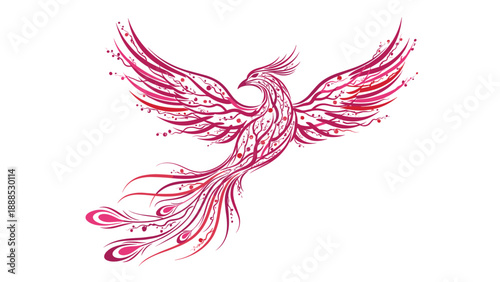 Majestic Phoenix Bird in Flight with Vibrant Red Feathers, Generative AI.