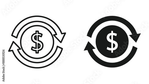 Dollar sign with circular arrows indicating currency exchange or financial transaction