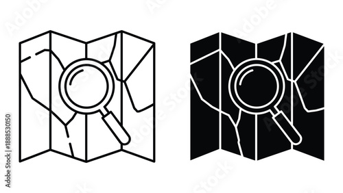 Magnifying glass on map icon in two different styles