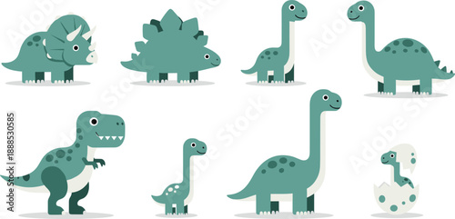 Cute Dinosaur Characters Collection with T-Rex, Triceratops and Baby Dino