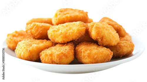 Pile of golden crispy chicken nuggets on plate ready to be served