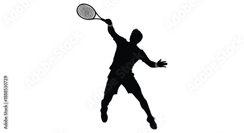 A dynamic black silhouette depicts a tennis player mid serve showcasing athletic motion and power silhouette high quality professional detailed modern elegant