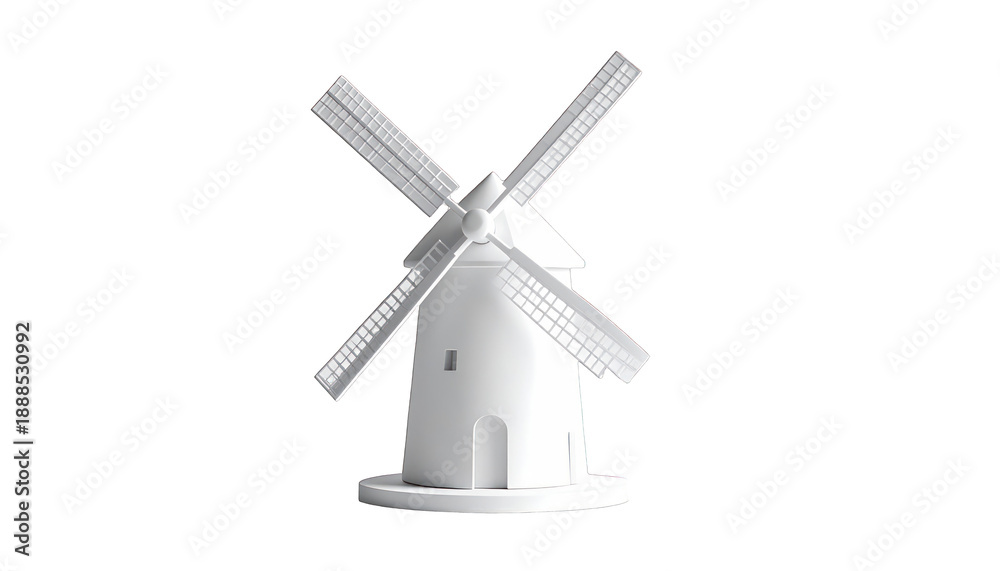 Fototapeta premium A white miniature windmill model on a white background from J (1049).png reference
