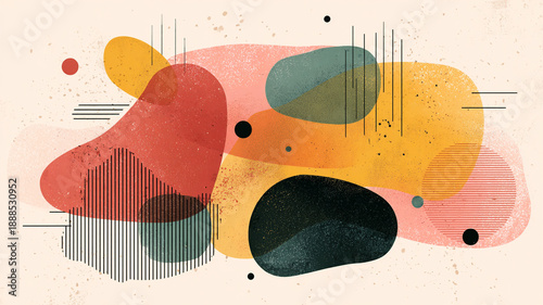 Vintage-inspired minimalist lines with abstract mid-century shapes, isolated on white background