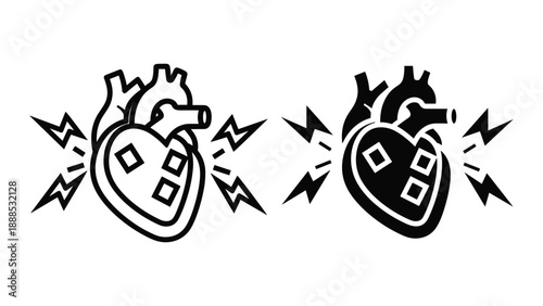 Anatomical heart illustration with electric shock