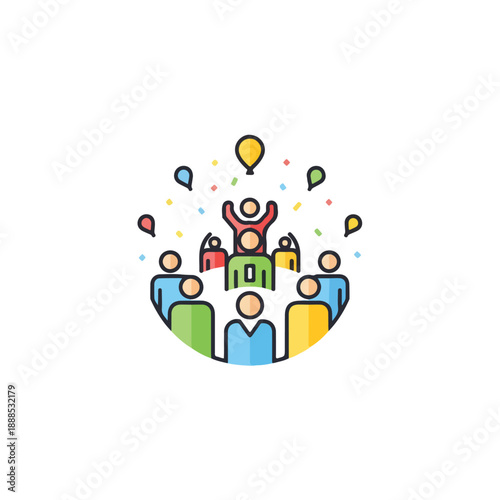 Community Celebration with People and Balloons