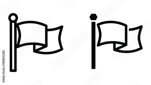Simple black line drawing of two flags on poles