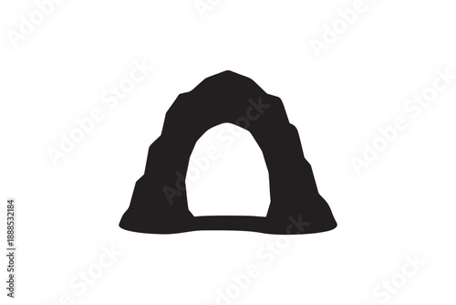 Cave entrance silhouette black mountain tunnel opening icon isolated on white background for adventur