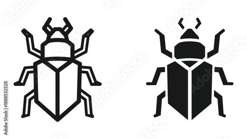 Simple black beetle icon set on white background