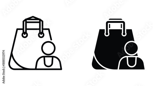 Simple handbag icon with person illustration