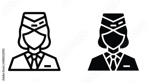 Flight attendant icons in different styles