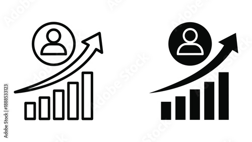 Business growth graph with user icon and arrow