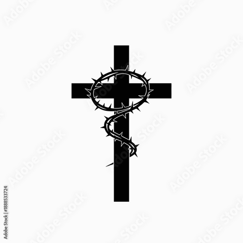 Christian Cross with Crown of Thorns Religious Silhouette