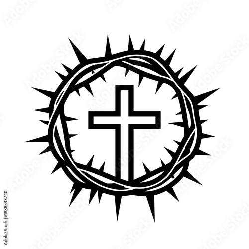 Religious Symbol with Cross and Crown of Thorns in Circle