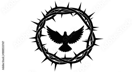 Holy Spirit Dove Silhouette Inside Crown of Thorns