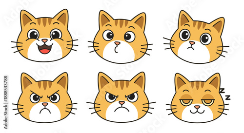 Collection of Six Adorable Ginger Cat Face Icons