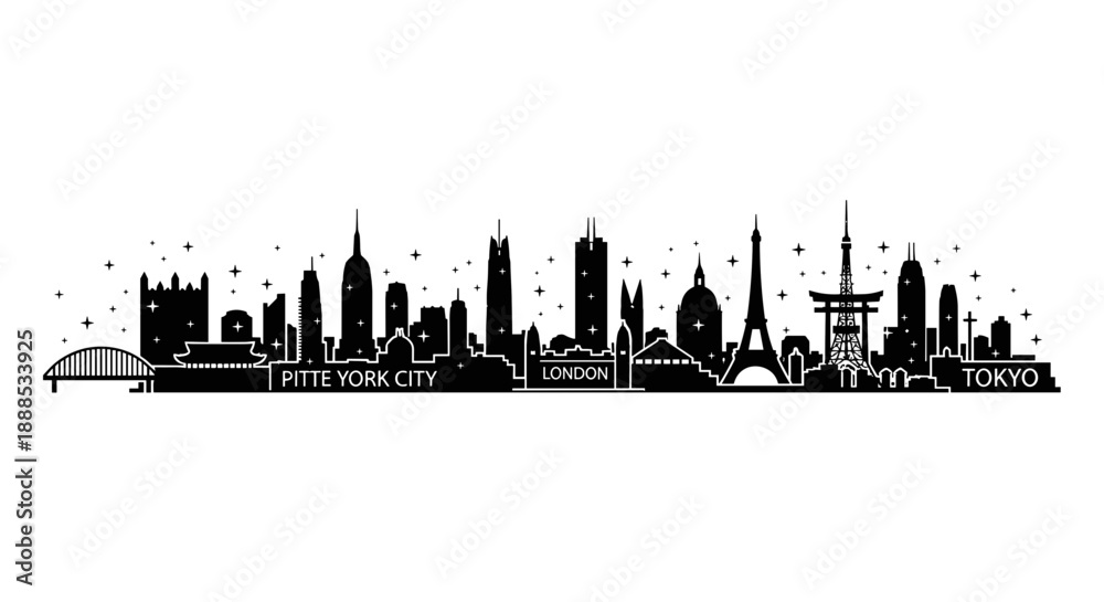 Obraz premium Panorama City Skyline Silhouette Vector Illustration