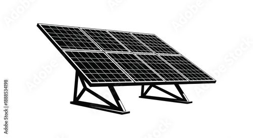A black silhouette of a solar panel array angled towards the sky showcasing renewable energy technology and sustainability silhouette high quality