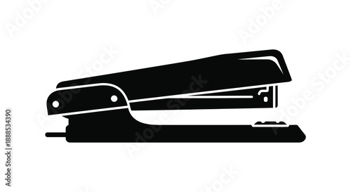 A stark black silhouette depicts a classic office stapler showcasing its functional design and simple form silhouette high quality professional detailed