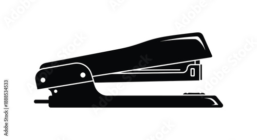 A stark black silhouette of a standard office stapler showcasing its functional form and design silhouette high quality professional detailed modern