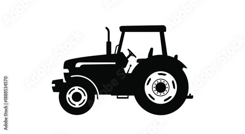 Black silhouette of a classic farm tractor against a white background silhouette