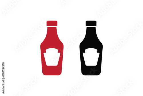 Two ketchup bottles icon, vector isolated illustration, flat, red and black tomato sauce bottles
