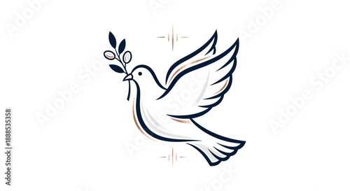 Flying dove with olive branch illustration on white background design