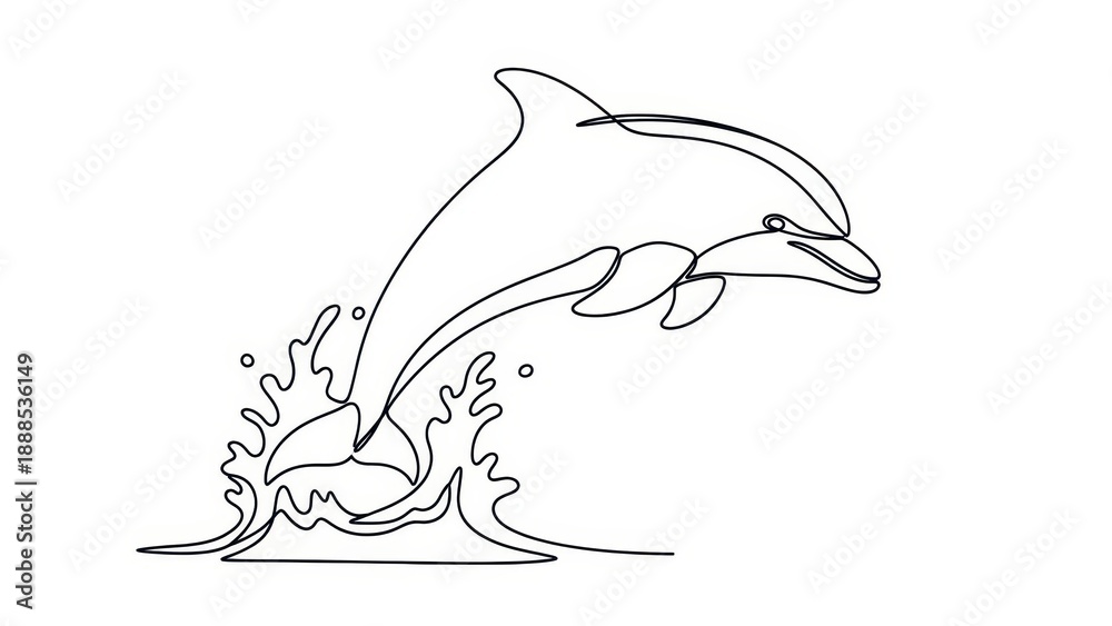 Fototapeta premium Jumping Dolphin Outline Illustration