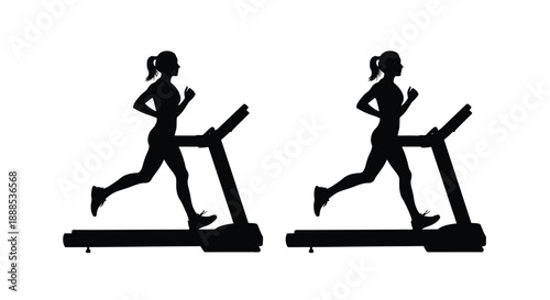 Two women running on treadmills a striking black silhouette