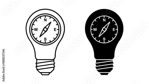 Light bulb compass, symbolizing guidance, direction, innovation, and finding the right path.