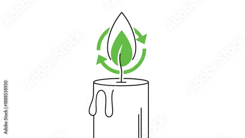 EcoFriendly Candle with Leaf Flame and Recycling Symbol, Generative AI.