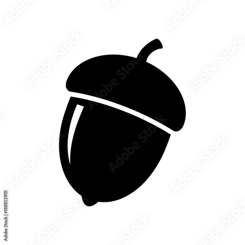 Silhouette of an acorn oak nut black shape on white background autumn icon vector art clean line