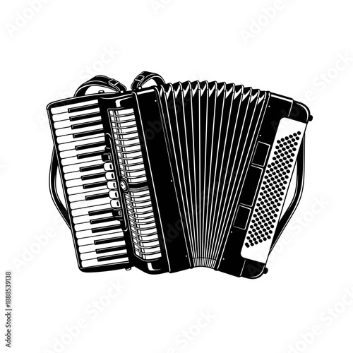 Silhouette of an accordion musical instrument black vector shape on white background folk music icon