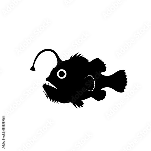 Silhouette of an anglerfish light lure black shape on white background deep sea vector art clean line