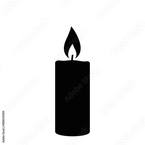 Silhouette of a burning candle flame black shape on white background light icon minimalistic vector