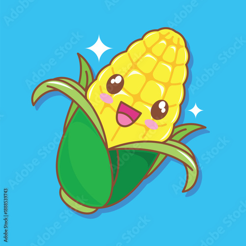 Cute kawaii corn cartoon character vector illustration