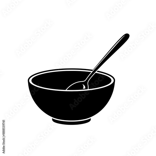 Silhouette of a cereal bowl with spoon black shape on white background breakfast meal vector art