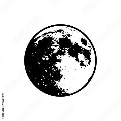 Silhouette of a Full Moon with Craters Space Icon Vector Graphic