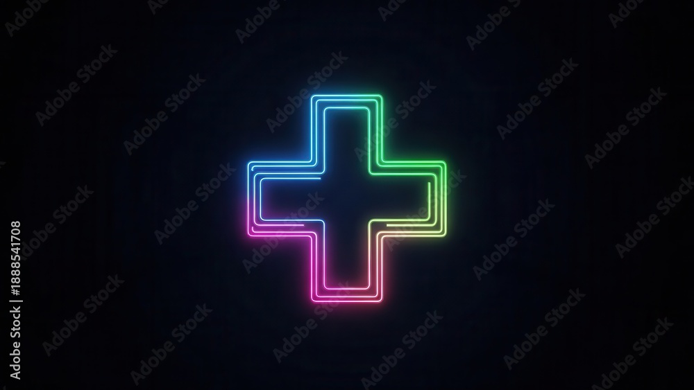 Obraz premium Luminous gradient cross icon, an electrifying visual representation for innovation and progress