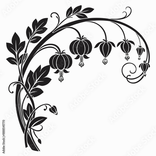 Vector Illustration of  Bleeding Heart Floral Silhouette Frame 